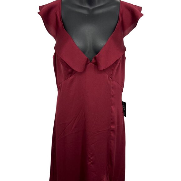 Express Size 6 Ruffle Burgundy Evening Maxi Dress Hi Low Sleeveless V-Neck New - Picture 2 of 8